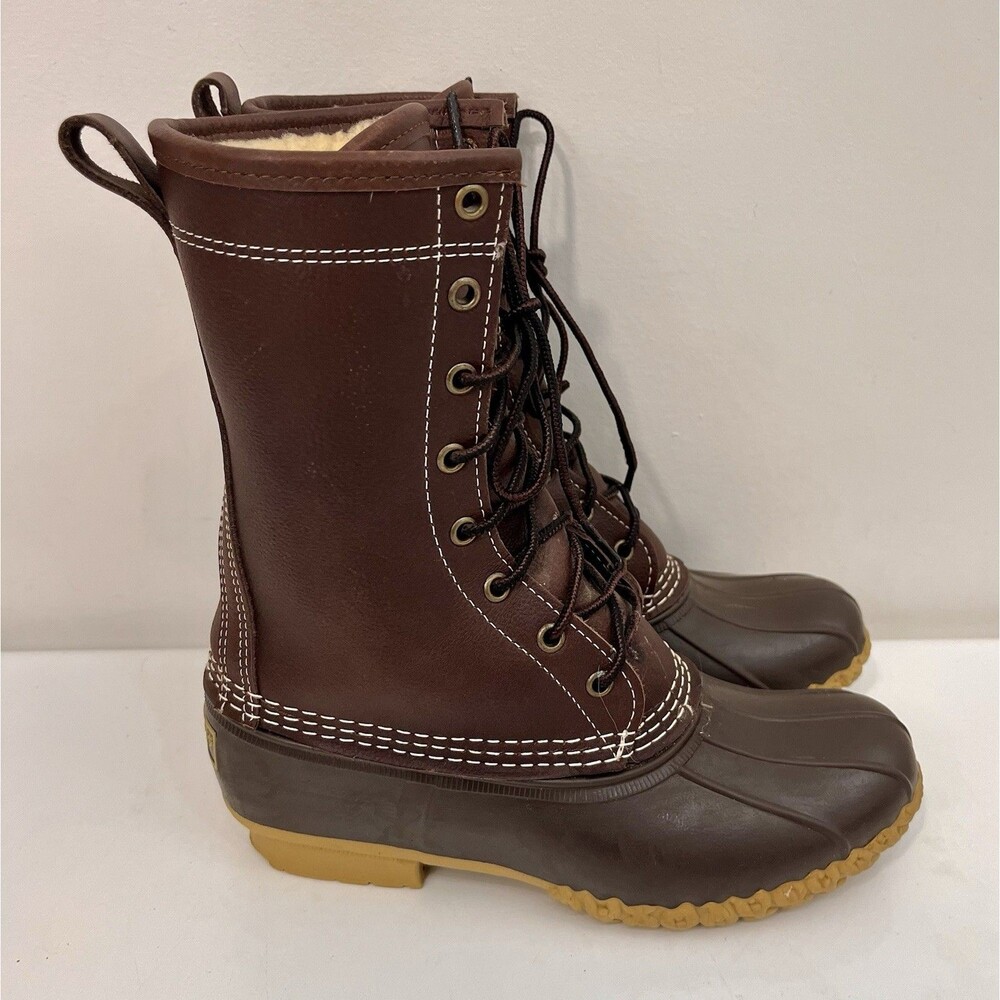 L.L. Bean Shearling Lined Bean Boots Womens 7M Made in USA 10" Winter Snow